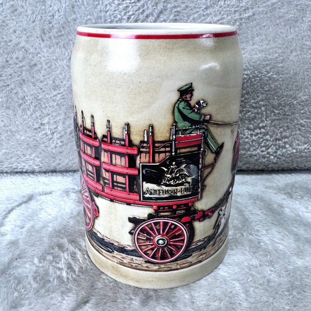 Vintage 1991 Budweiser Clydesdales Training Hitch Beer Stein Ceramarte Brazil‎